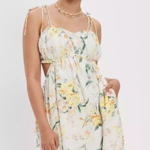 AE  - American Eagle - Silky Ruched Midi Dress - White Floral - XS